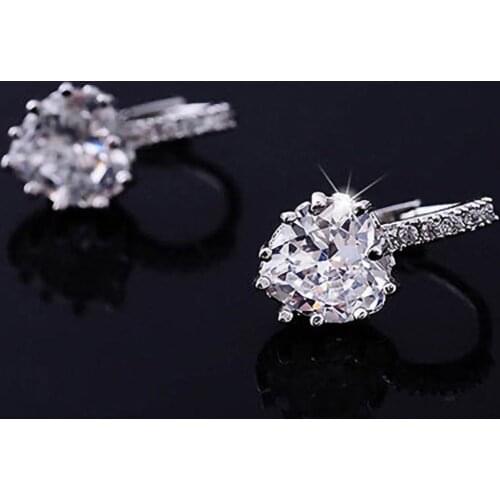 2021 New Earrings Rhinestone Inlaid Heart-shape Design Alloy Heart-shape Design Leaverback Earrings for Party Fashion Cute