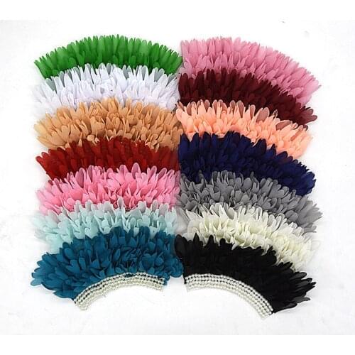 25pcs/lot ,12.5cm collar ruffle chiffon flower with pearl , cute girl hair accessories ,fashion accessories , headwear collar