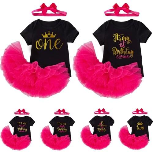3pcs 0-2 Years BirthDay Princess Infant Toddler Baby Girl Dress Short Sleeve Romper & Tutu Skirt Suit-Kids Party Clothes