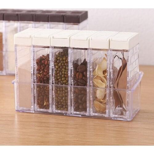 6pcs/set Kitchen Spice Jar Seasoning Box Spice Rack Spice Storage Bottle Jars Transparent PP Salt Pepper Cumin Powder Box Tool