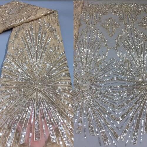 African Tulle Lace Fabric with sequins and beads S-698886 Nigerian French Lace Fabric High Quality For Dress Wedding Sewing