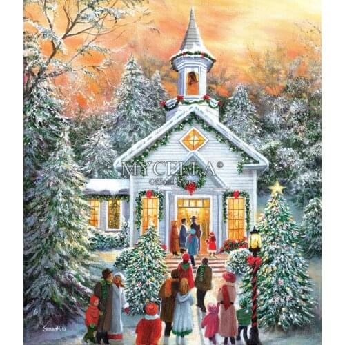 5d Diy Diamond Painting Full Cross Stitch Diamond Mosaic Silent Night Gathering Winter Churches Art Embroidery Home Decor gifts