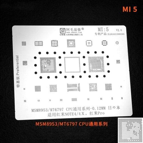 Amaoe BGA Stencil MI5 For Redmi Note4/4X/Pro MSM8953 MT6797 CPU/RAM EMMC WIFI AUDIO POWER Chip IC Solder Reballing Tin Heating