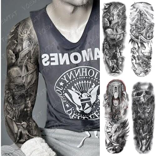 Large Arm Sleeve Tattoo Lucifer Angel Eagle Waterproof Temporary Tatto Sticker Hell Satan Body Art Full Fake Tatoo Women Men