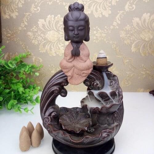 Buddha Backflow Incense Burner Home Decor Mini Little Monk Censer Backflow Incense Burner Home Furnishing Office Decoration