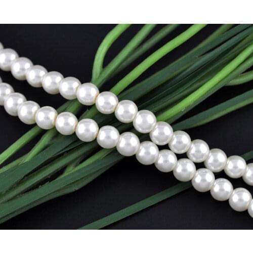 DoreenBeads Glass Imitation Pearl Beads Round White 8mm Dia,82cm(32 2/8") long,1 Strands(approx:110PCs/Strand)