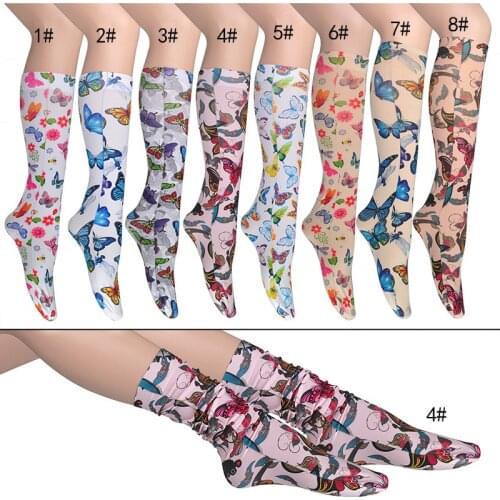 KASURE Butterfly Print Knee High Long Stocking For Women Girls New Fashion Yellow Color Elastic Spring Summer Stocking For Women