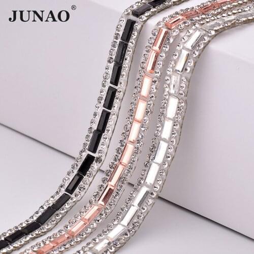 JUNAO 5 Yard*8mm Glass Hot Fix Rhinestones Chain Trim Hotfix Strass Crystal Banding Applique for DIY Clothes Shoes Decoration