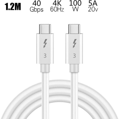 Thunderbolt 3 cable male to male 40Gbps 100W 5A / 20V supports 5K UHD or 4K 60HZ Display USB Type C1.2m