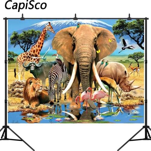 Capisco Jungle Animal Backdrops Safari Wild Flamingo Elephant Background for Kids Children Birthday Party Photo Booth Props