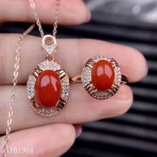 KJJEAXCMY boutique jewelry 925 sterling silver inlaid natural red coral female models luxury necklace pendant ring set support d