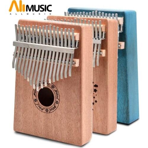 Keys Kalimba Thumb Piano Mahogany Body Musical Instrument 17 Keys Kalimba Natural Colour/Blue