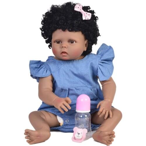 55cm Full Body Silicone Reborn Baby Doll Toy 22inch Black Skin Newborn Girl Princess Toddler bebe doll reborn Child Bathe Toy