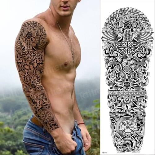 Mens fake tattoo arm sleeve black sketches tattoo designs water transfer large temporary tattoo sticker body tatoo boys vintage