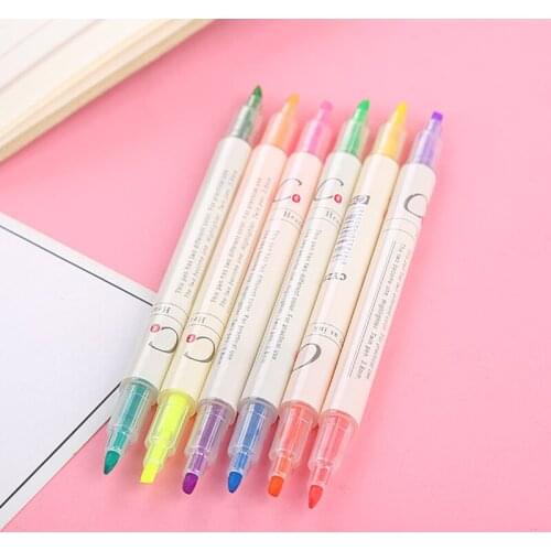 6pcs Highlighter Pen Set Double headed 12 Colors Marker Pen Highlighter Pen Office School Stationery Supplies