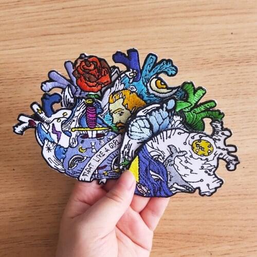 Pulaqi Heart Shape Patches Van Gogh Ocean Whale Rose Girl Butterfly Embroidered Patches For Clothing DIY Iron On Patches Stripes