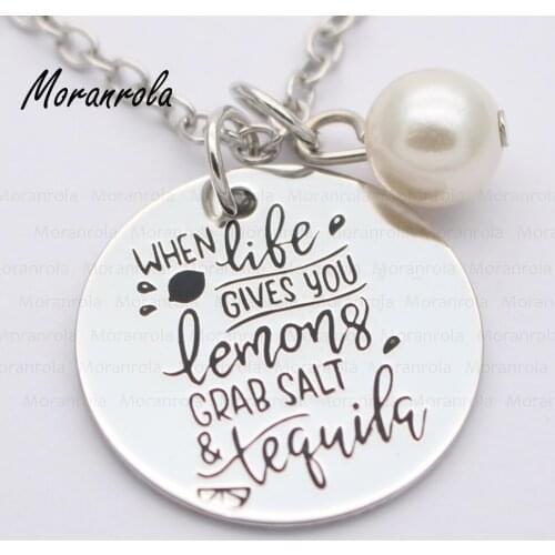 New arried "When life gives you lemons grab salt & tequila "Copper necklace Keychain,charm fun quirky inspirational Jewelry