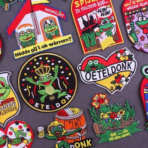 Oeteldonk Emblem Embroidery Patch Frog Carnival for Netherland Embroidered Patches for Clothing Ironing Applications Stripes