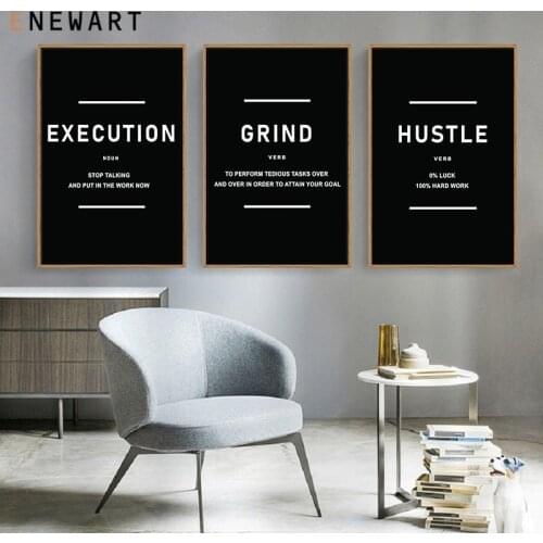 Office Decor Motivation Canvas Painting Art Hustle Grind Execution Success Wall Picture Entrepreneur Quote Prints and Posters