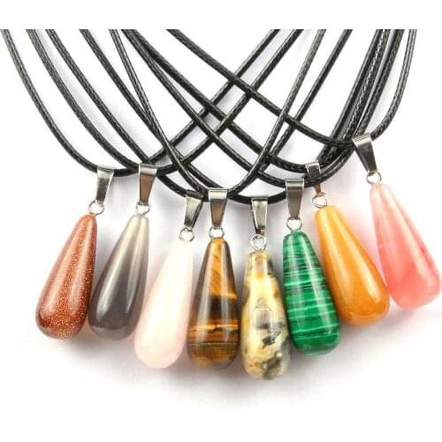 Wholesale Natural Stone Pendant Choker Necklace Fashion Drop Water Shape Crystal AgateNecklace Good Quality Necklace 25*10mm