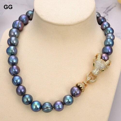 GG Jewelry 18" Rare 14mm Black Pearl Necklace CZ Clasp