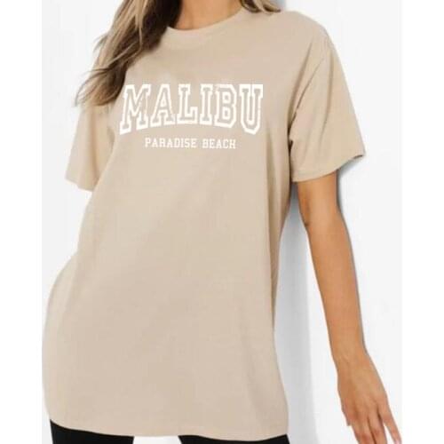 Malibu California Beach T-Shirt 90s Vintage Cute Aesthetic Oversized College T Shirt Women Short Sleeve Surf Tshirts Summer Tops