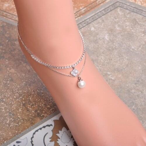 Luxury CZ Zirconia Leaf Anklets Gold-color Pearl Ankle Women Girls Copper Foot Jewelry Women Barefoot Sandals Tornozeleira