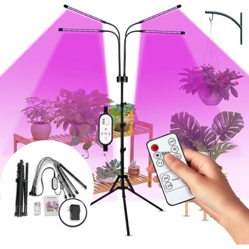 LED Grow Light for Plants 4-Head LED Full Spectrum Plant Grow Lamp with Dual Controllers 4/8/12H Timer Tripod Adjustable