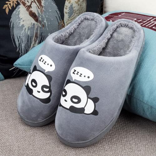 Panda Style Cotton Couples Indoor Slippers Autumn and Winter Women Flat Slippers Non-slip Cute Cartoon Unisex Flat Slippers