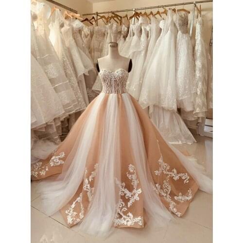 Gorgeous wedding dress sweetheart 2020 white & light orange Crystal A-line Wedding Gowns Luxurious robes de mariée