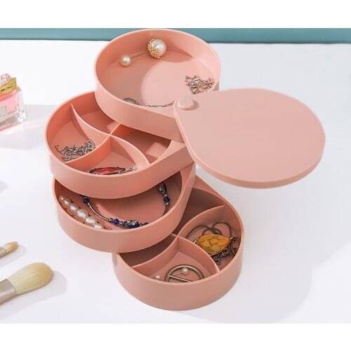 Rotatable Multi-layer Jewelry Storage Box Organizer Ornament Ring Earrings Container for Girl Women
