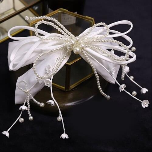 Beaded Floral Satin Bow Bridal Head Flower Hairpin Wedding Dress With Accessories