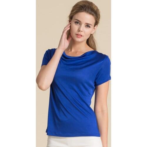 Silk women T shirt 100% Natural silk Basic shirt Short Sleeved solid women O neck top new white black Bottoming Top