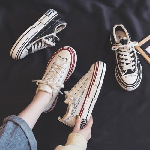 Irregular Thick Soled Breathable Mesh Women White Shoes Summer 2021 Lace Up Students Girls Casual Shoes Solid Color Short Style