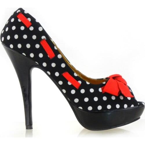 LF30421 New Womens Peeptoe Polka Dots Bow Stiletto Platform High Heels Pumps Court Shoes