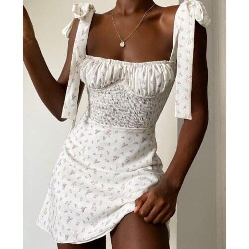 Tobinoone Floral Print A-Line Dress Summer Women Sleeveless Spaghetti Strap Mini Dress Sexy Slim Bodycon Party Dress Vestidos