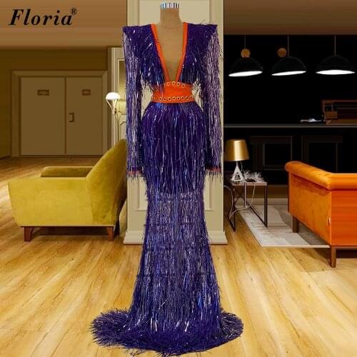 Plus Size Purple Dubai Celebrity Dresses Mermaid Long Sleeves Special Occasion Dresses For Women Vestido De Fiesta De Boda