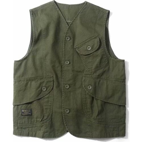 Men Vests Mens Summer Sleeveless Multi-pocket Vest Vintage Casual Wear Cotton Short Vest Safari Style Vest Coat Waistcoat Male