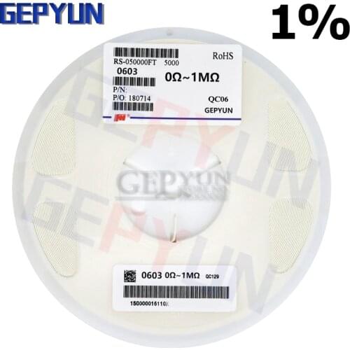 1Reel (5000PCS) 0603 Resistor SMD 1% 0 ohm ~ 10M ohm 1K 2.2K 10K 100K 1 10 100 150 220 330 ohm Gepyun resistance