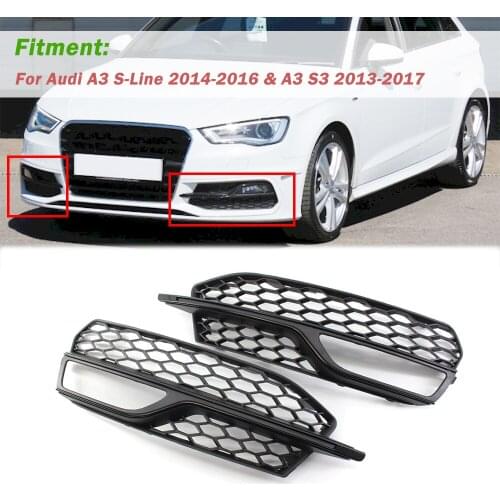 1Pair Front Bumper Grill Car Styling Fog Light Cover Grille Mesh Grill Honeycomb For Audi A3 S-Line 2014-2016/A3 S3 2013-2017