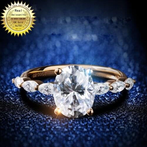 100% 18K Gold 2ct oval Moissanite Diamond Ring D color VVS With national certificate 012