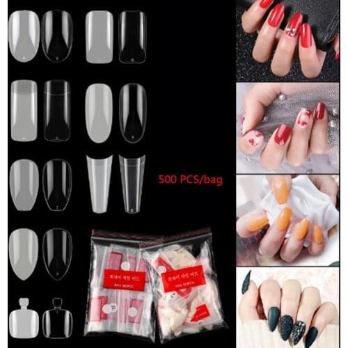 500pcs/bag False Ballerina Natural/Transparent Coffin Fake Nails Manicure Nails for Extension Nail Art
