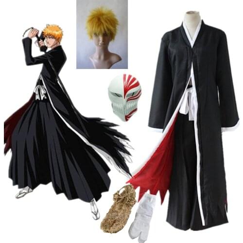 Anime Bleach Cosplay Ichigo Kurosaki Bankai Hollow Mask and Wig Men Halloween Cosplay Costume