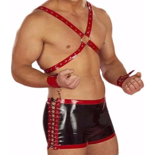 Plus Size Men Sexy Leather Boxer Underwear High Quality Erotic Vinyl Lingerie Lace Up Design Underpants for Male W7023