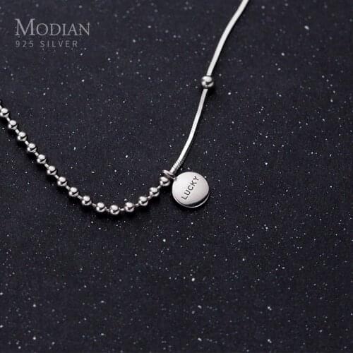 Modian Authentic 925 Sterling Silver Coin Engraved “Lucky” Little Ball Pendant Necklace for Women Chokers Necklace Fine Jewelry