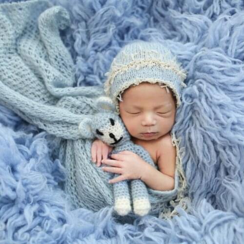 Newborn baby lace mohair wrap bonnet sets Baby boy girl lace bonnet hat photography props