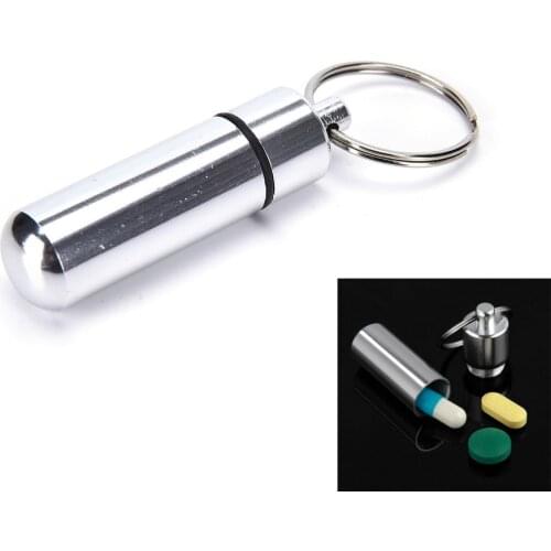 Korean Fashion Waterproof Sealing Aluminum Alloy Pill Box Drug Holder Key Chain Container Unique Fashion Key Chain
