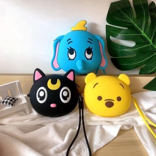 Q UNCLE Cartoon Coin Purse Girls Purse Kawaii Mini Wallet Chain Zipper Silicone Headphone Key Storage Bag Mini Crossbody Bag