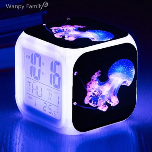 Jellyfish LED Alarm Clock 7 Color Changing Glowing Digital Alarm Clock LED Big screen Display Touch Sensing Electronic Clock
