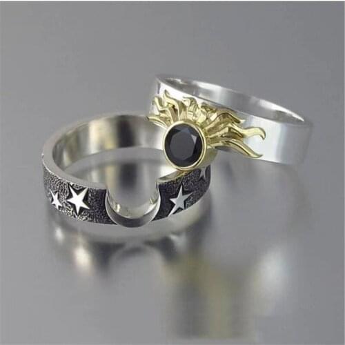 2 PCS/Set Creative Sun Star Combination Ring For Women Girls Fashion Jewelry Hand Accessories Size 5-11